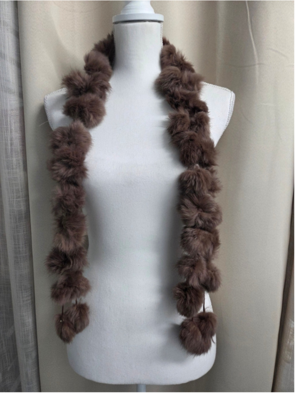 Brown Pom Pom Rabbit Fur Scarf Women Accessories 50"